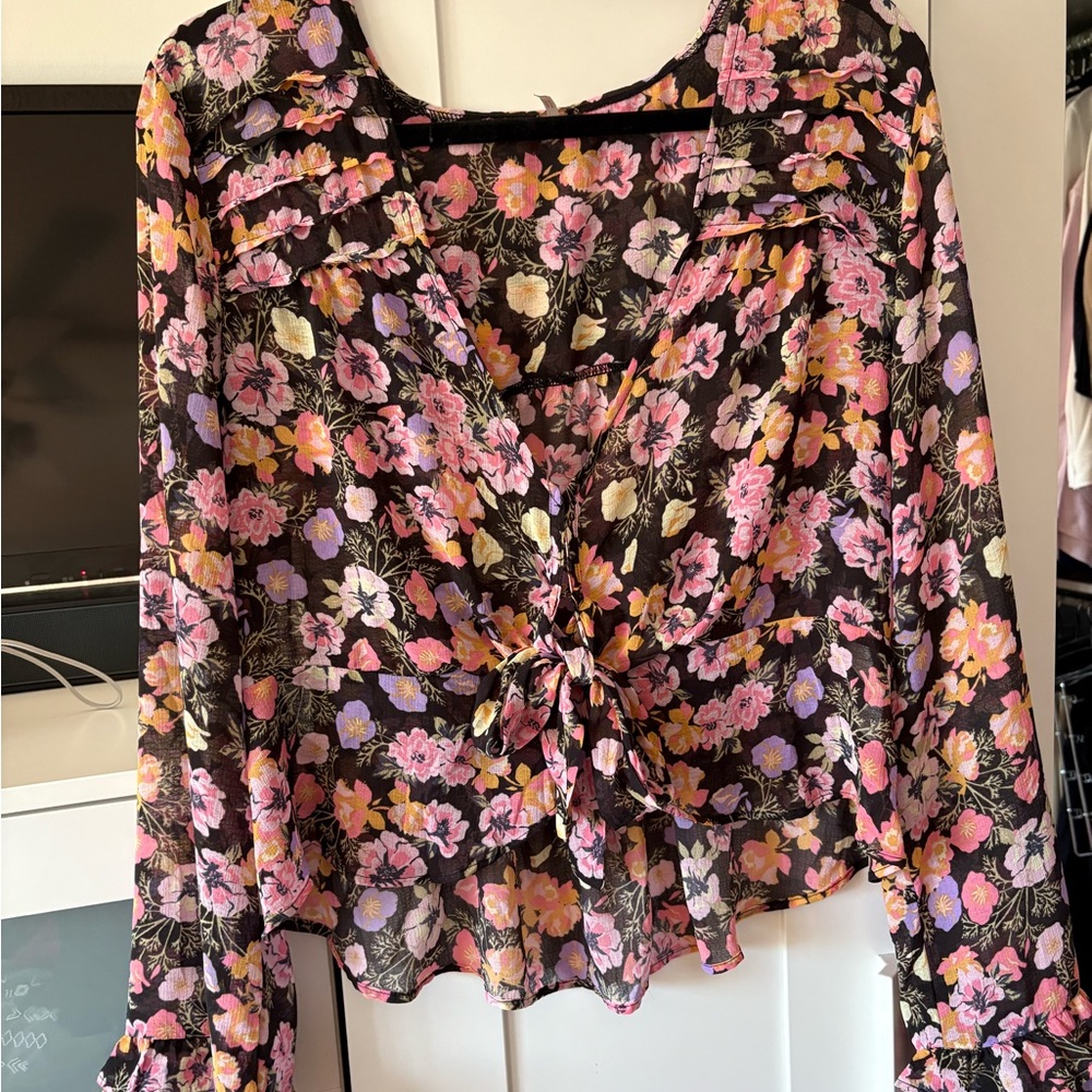 Floral Black and Pink Women's Top